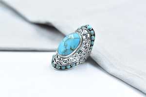 Handmade Turquoise Sterling Silver <b>Adjustable</b> <b>Ring</b> Natural Gemstone Jewelry for Women Wholesale - Product Image 4