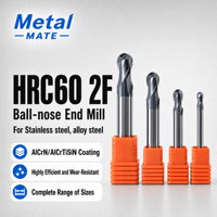 Fraise à queue sphérique en carbure de tungstène massif 1-20 mm, 2 flûtes, pour CNC, HRC60, revêtement AlCrTiSiN, pour pièces en acier et acier inoxydable