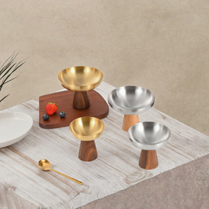 Hot Item Eco-Friendly Polished 304 Stainless -Steel <b>Ice</b> <b>Cream</b> Dessert Pudding Coffee Wine <b>Cups</b> Wooden Stand Modern Design - Product Image 3