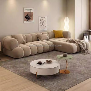 Canapé d'angle moderne en forme de L avec chaise longue, structure en bois massif, canapé nuage, canapé chenille, mobilier de salon - Product Image 1