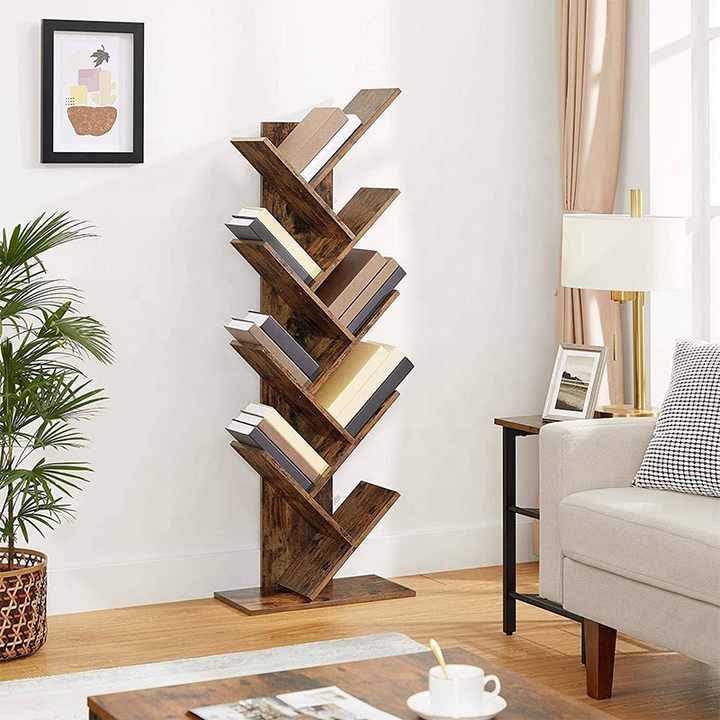 Picture Idea: Modern Scandinavian Wooden Bookshelf Tree Shaped Corner Shelf Solid