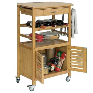 Chariot de service moderne en bambou MagicBamboo, chariot de rangement multifonctionnel à 4 roues, modèle écologique MB-KC168 pour cuisines - Product Image 1