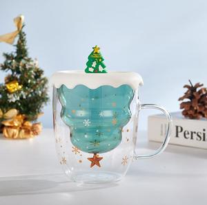 Wholesale High Borosilicate Glass Double-Layer Christmas Cup <strong>Star</strong> Wish Gift Lid Creative Insulated Christmas Tree <strong>Mugs</strong> - Product Image 3