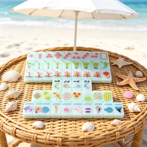 Custom Single Layer Thin <b>Light</b> White Jade Carved Archipelago Reef American Mahjong Travel Portable Plastic Water-resistant - Product Image 1