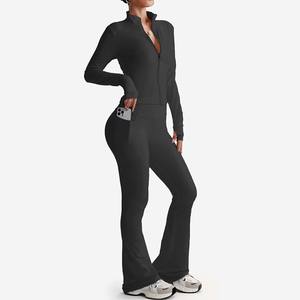Conjunto Deportivo para Mujer, Chaqueta con Cuello Alto, Pantalones Anchos, Absorbe la Humedad, Conjunto de Yoga para Uso Casual, Fitness, Gimnasio, Running - Product Image 6