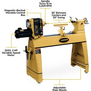 Torno para Madera Powermatic de 20 x 35 Pulgadas, Velocidad Variable, 2 HP, 220V, 1 Fase, Reversible - Product Image 4