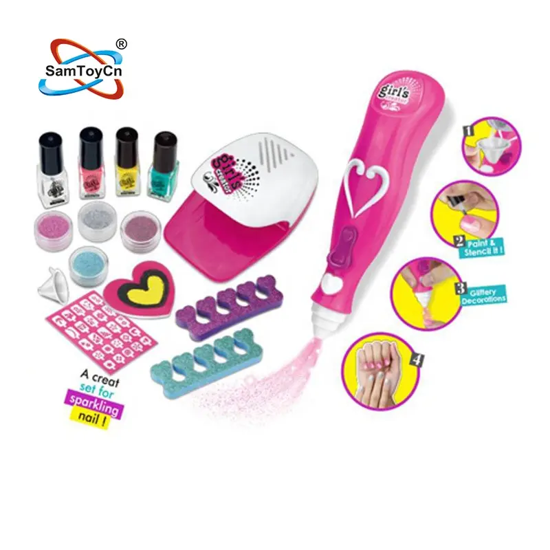 Samtoy Nail Sticker Other Pretend Play Preschool Cosmetics Kids Make up Set Nail Art Set DIY Nail Polishes Toy for Girls