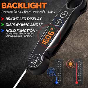 Thermomètre alimentaire pliable étanche pour la cuisson de la viande, idéal pour la cuisson en extérieur et en cuisine, pour la dinde et le barbecue, rechargeable par USB - Product Image 4