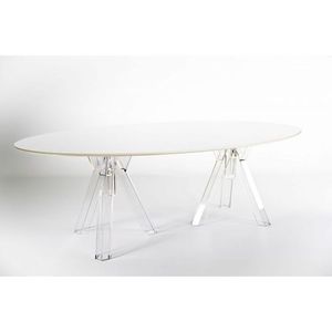 OMETTO ELL001 220x115 cm piano in legno bianco piano ovale ellittico per Home Bar trasparente in policarbonato Design vetro caratteristica - Product Image 6