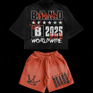 100% algodón en blanco camiseta y pantalones cortos conjuntos para hombres moda Hip Hop pantalones cortos conjunto logotipo personalizado 100% algodón camisetas - Product Image 1