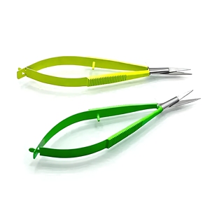 Wholesale Powder Coated Curved Spring Scissors Neon Green Yellow Stainless Steel Professional Eyelash <b>Extension</b> Eyebrow Scissor - Product Image 5