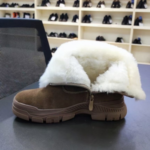 Bottes d'hiver unisexes marron clair à semelle épaisse, talon moyen, fermeture éclair latérale, doublure en laine chaude, bottes courtes pour adultes, couleur unie - Product Image 4