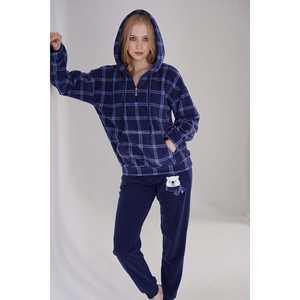 Ensemble de pyjama polaire à manches longues pour femme avec capuche, épaules tombantes, demi-zip, poches kangourou et poches à revers - Product Image 5