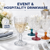 Gobelet à vin moderne en plastique PET effet diamant 325 ml, transparent avec pied coloré, en vrac, coffret cadeau pour événements