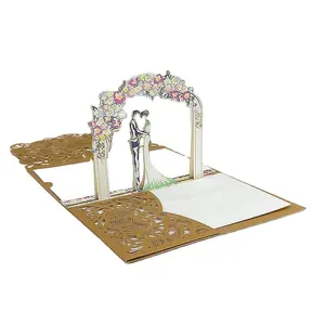 2023 New arrival design custom luxury Bride and groom laser cut wedding invitations 3 D Pop Up Greetings Cards