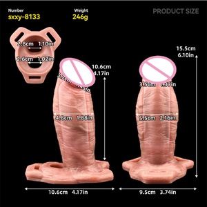 SXXY Ultra Closed Head Penis Sleeve With Strap on Belt Realistic Hollow <b>Dildo</b> Sheath Sleeve Belt Silicone Male Sex Toy Wholesale - Product Image 3