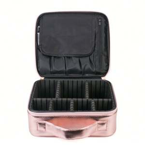 Bolsa de Cosméticos de Piel Sintética Rosa con Cierre y Asa, Redonda, para Viaje, Promocional, con Diseño Liso - Product Image 3