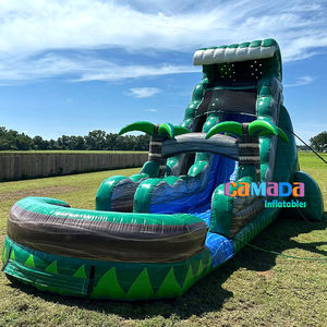 パーティーレンタルヤシの木大理石ブルーインフレータブル遊び場ウォータースライドトロピカル波商業用グレードウォータースライドプール付き - Product Image 2