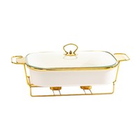 Plat à four carré en céramique avec couvercle, cadre en fer, style luxe léger, vaisselle d'hôtel, chauffe-bougie, diamètre 18 cm, moderne