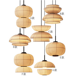 Wabi Sabi <b>Zen</b> Style Japanese Chinese Pendant Lights Round E27 LED Black Fabric Chandelier For Tea Room Living Room - Product Image 4