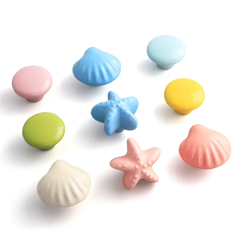 Oukali Lovely Ceramic Sea Star Animals Kids Room Furniture Kitchen Cabinet Handle And Knobs For Furniture