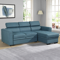 Sofá Cama Extraíble de Cuero Azul con Espacio de Almacenamiento, Sofá Cama Convertible Moderno de 3 Plazas para Sala de Estar, Muebles de Apartamento