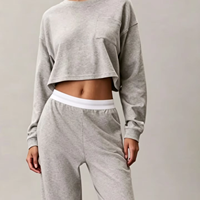 Ensemble 2 pièces pour femme : Sweat-shirt court et pantalon large, tenue décontractée douce avec taille élastique, matière douce pour la peau, tombé ample et décontracté