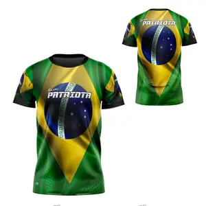 Cheap Breathable Unisex Custom Plain Sublimation Polyester Short Sleeve T-shirt Printed Brazil National Flag For Promotion