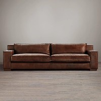 Sofá de Cuero Encerado de Estilo Industrial Retro Americano: Sofá Lineal de 3 Plazas para Salas de Estar, Villas, Bares, Cafeterías y Bares de Cigarros
