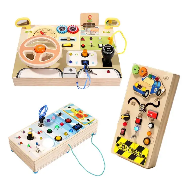 Wooden Busy Board for Toddlers Montessori Steering Wheel Driving Toy Wooden Sensory Toys Preschool Learning Activities Education