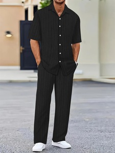 Conjunto de Dos Piezas de <span class=keywords><strong>Camisa</strong></span> <span class=keywords><strong>y</strong></span> Pantalones Casuales de Verano para Hombre, Atuendo de Moda Urbana - Product Image 5