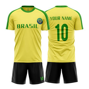 Ensemble de maillots de football personnalisés du Brésil avec nom et numéro, impression par transfert thermique, short 100% polyester, tenue de football respirante, uniforme d'équipe - Product Image 2