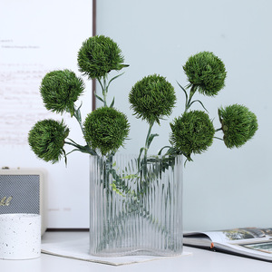 Green Carnation Pom Pom Artificial Flowers Plastic Natural Touch Home Decor Wedding Props - Product Image 1
