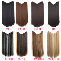 Extension de cheveux longue et droite en V à clipser, une seule pièce, clip en U à 4 griffes, 60cm/45cm, Noir naturel/Châtain clair/Châtain foncé, 4V Direct