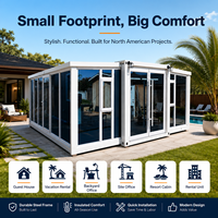 Casa Contenedor Modular Prefabricada Moderna Totalmente Blanca con Estructura de Acero - Casa Pequeña Expandible con Ventanas de Piso a Techo para Uso en Villas y Tiendas