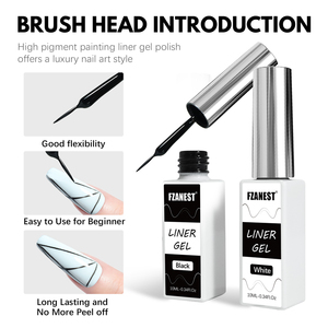 FZANEST Super Black White Liner Gel Nail Art Painting LED Lámpara Fuente Manicura francesa Wave Swirls Cepillo fino <span class=keywords><strong>Euphoria</strong></span> Barniz - Product Image 3