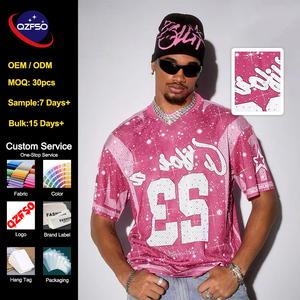 QZFSO Custom Sublimation Soccer T Shirt American Football Uniform <b>Top</b> Rhinestone Mesh Fabric Men Rugby Sport Jersey - Product Image 1