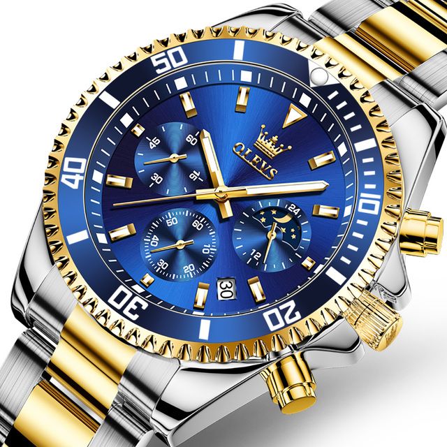 OLEVS 2870 Hot Selling Styles Oem Odm Custom logo Moon Phase Stainless Steel Luminous Multifunctional Chronograph Watch for Man