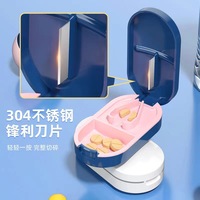 Pemotong Tablet Plastik Bentuk Oval Gaya Jepang Baru, Pembagi Pil Portabel, Kotak Pil Mini Dua-dalam-Satu