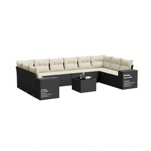 Conjunto de Sofás Modulares de Ratán PE Negro para Jardín, 10 Plazas, Muebles de Exterior, Diseño Contemporáneo - Product Image 1