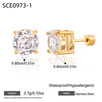Anting-anting stud mini zircon mewah berbahan stainless steel, berlapis emas 18k PVD, untuk wanita