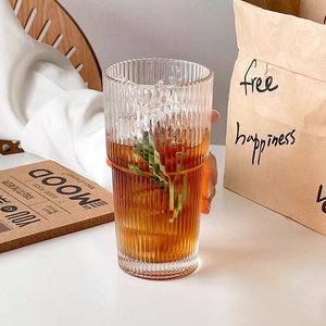 Tasse à thé <span class=keywords><strong>Pyrex</strong></span> rayée avec couvercle et cuillère, tasse à lait, à café, à thé à bulles pour la maison et le bureau - Product Image 1