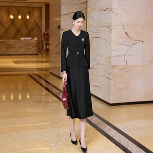 Women's Burgundy Suit <b>Set</b> Slim Fit Long Sleeve Professional Attire For Hotel Uniforms Solid Color Polyester No-Wrinkle Treatment - Product Image 3