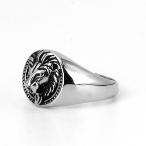 Zoryn <b>Silver</b> Tone Stainless Steel Signet <b>Ring</b> for <b>Man</b> with lion Head Embossed Detail Vintage Bold Jewelry Ideal for Daily Wear - Product Image 3