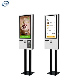 21.5 27 32 inç self servis dokunmatik ekran sipariş fast food ödeme kiosk bilet otomatı yazıcı ve QR kod tarayıcı ile