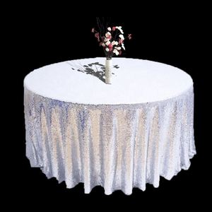 Birthday Elegant Sequin <b>Table</b> <b>Cloth</b> <b>Round</b> Party Wedding Banquet Polyester White <b>Table</b> Cover Tablecloth for Event - Product Image 1