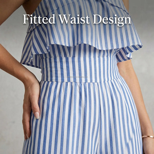 Nouvelle Robe d'été 2026 Tendance pour Femme, Épaules Dénudées, <span class=keywords><strong>Sexy</strong></span>, en Coton Confortable, avec Volants à la Taille et Motifs Rayés Floraux, Idéale pour les Rendez-vous - Product Image 6