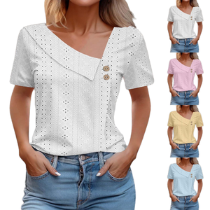 Blusa de Punto para Mujer, Estilo Casual, Manga Larga, Cuello Asimétrico en V, con Botones, Estilo Retro de Primavera, Tejido Liso y Transpirable - Product Image 1