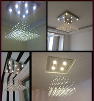 Lustre moderne de luxe en cristal transparent avec chaîne de pluie LED sans fil
