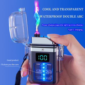 Encendedor <span class=keywords><strong>de</strong></span> llama dual multiusos, encendedor eléctrico recargable por usb, resistente al agua, luminoso, transparente, novedad - Product Image 3